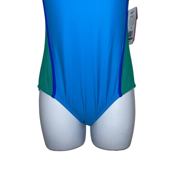 NWT Speedo No Wedgie Worries One Piece Swimsuit Youth 16 Girls Lined Patchwork - Picture 3 of 9